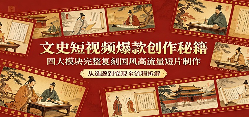 文史短视频爆款创作秘籍：四大模块完整复刻国风高流量短片制作-鼎铸网