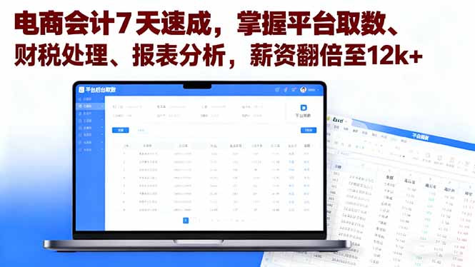电商会计7天速成，掌握平台取数、财税处理、报表分析，薪资翻倍至12k+-鼎铸网