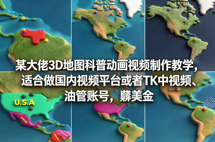 某大佬3D地图科普动画视频制作教学，适合做国内视频平台或者TK中视频、油管账号，賺美金-鼎铸网