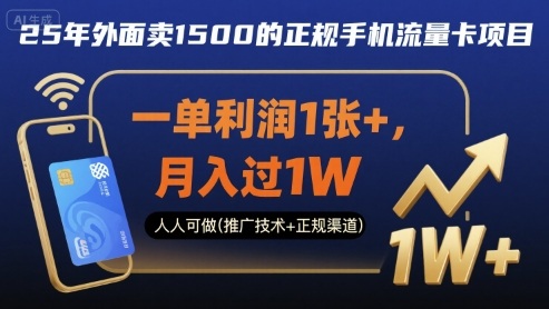 25年外面卖1500的正规手机流量卡项目，一单利润1张+，月入过1W，人人可做(推广技术+正规渠道)【揭秘】-鼎铸网