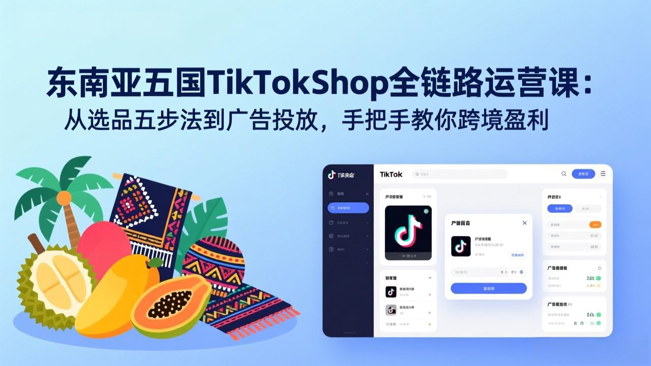 东南亚五国TikTok Shop全链路运营课：从选品五步法到广告投放，手把手教你跨境盈利-鼎铸网