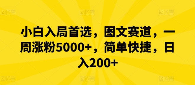 小白入局首选，图文赛道，一周涨粉5000+，简单快捷，日入200+-鼎铸网