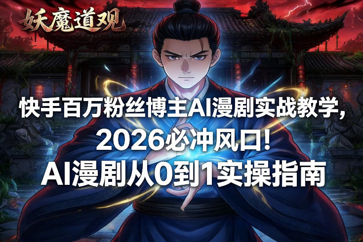 快手百万粉丝博主AI漫剧实战教学，2026必冲风口！AI漫剧从0到1实操指南-鼎铸网