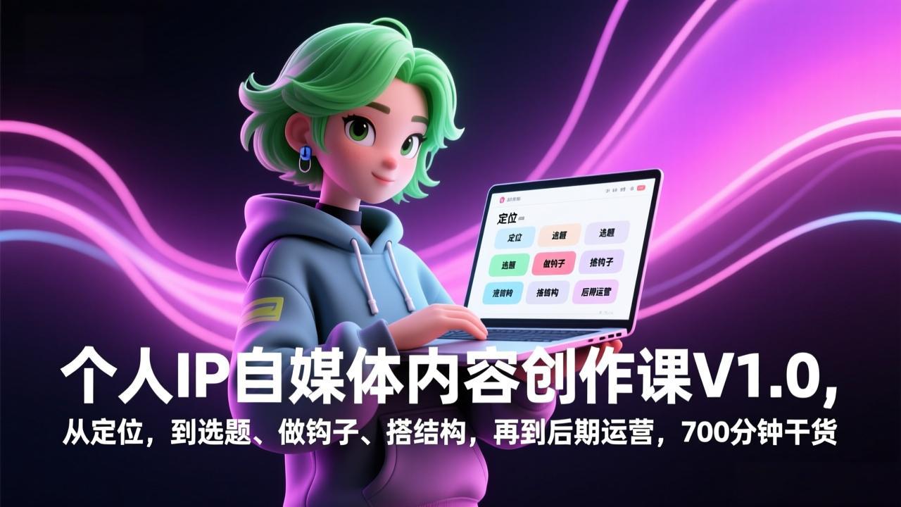 个人IP自媒体内容创作课V1.0，从定位，到选题、做钩子、搭结构，再到后期运营，700分钟干货-鼎铸网