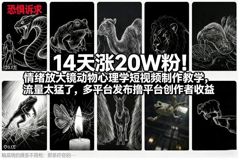 14天涨20W粉！情绪放大镜动物心理学短视频制作教学，流量太猛了，多平台发布撸平台创作者收益-鼎铸网