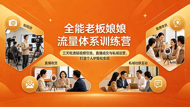 全能老板娘流量体系训练营，三天吃透短视频引流、直播成交与私域运营，打造个人IP轻松变现-鼎铸网