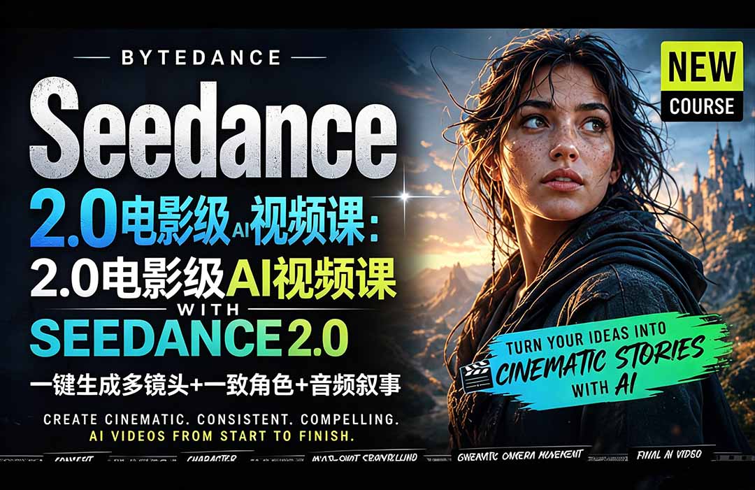 Seedance 2.0电影级AI视频课：一键生成多镜头+一致角色+音频叙事-鼎铸网