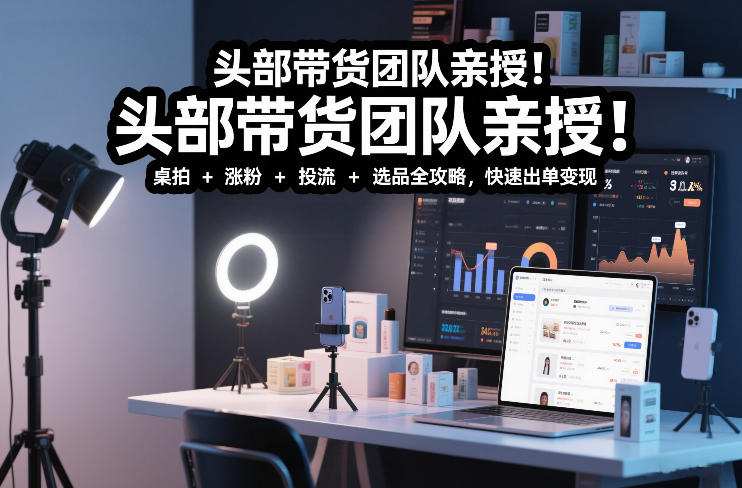 头部带货团队亲授！专业短视频实拍带货课：桌拍+涨粉+投流+选品全攻略，快速出单变现，月入2w+-鼎铸网