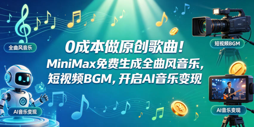 0成本做原创歌曲！MiniMax免费生成全曲风音乐，短视频BGM，开启AI音乐变现-鼎铸网