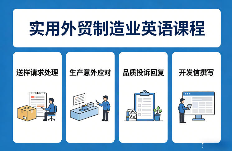 实用外贸制造业英语课程，教你专业处理送样请求、应对生产意外、回复品质投诉、撰写开发信等-鼎铸网
