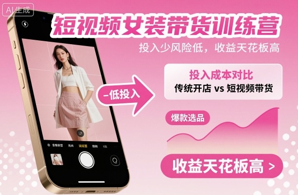 短视频女装带货训练营，投入少风险低，收益天花板高-鼎铸网