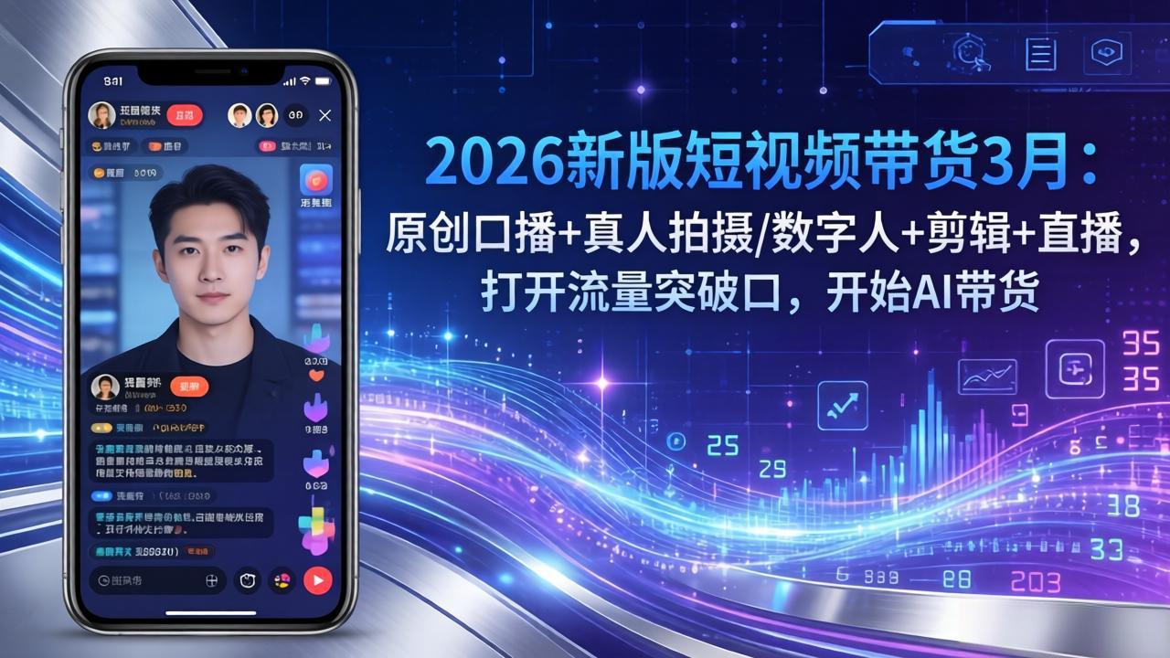 2026新版短视频带货3月：原创口播+真人拍摄/数字人+剪辑+直播，打开流量突破口，开始AI带货-鼎铸网