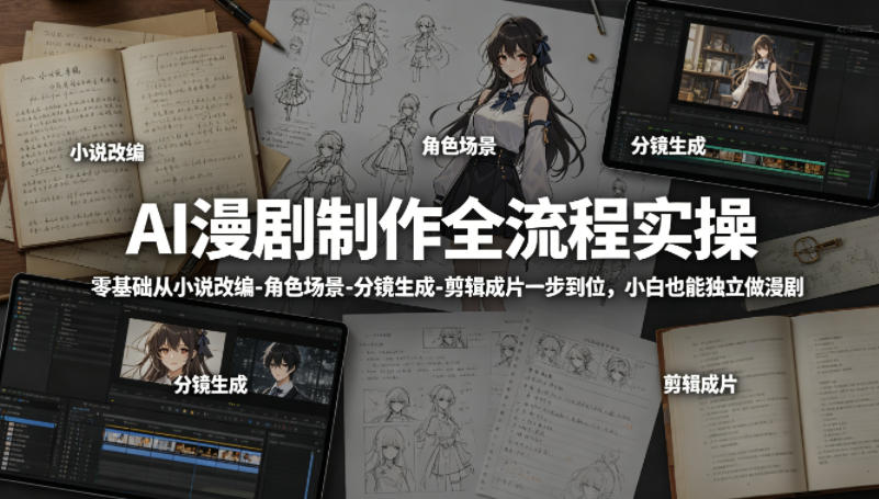 AI漫剧制作全流程实操，零基础从小说改编-角色场景-分镜生成-剪辑成片一步到位，小白也能独立做漫剧-鼎铸网