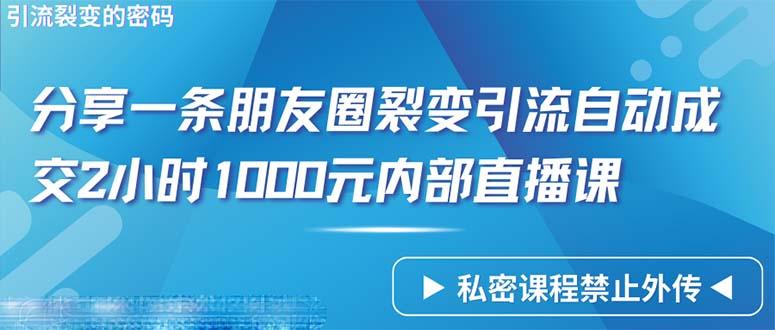 (9850期)仅靠分享一条朋友圈裂变引流自动成交2小时1000内部直播课程-鼎铸网