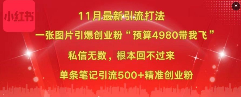 小红书11月最新图片打粉，一张图片引爆创业粉，“预算4980带我飞”，单条引流500+精准创业粉-鼎铸网
