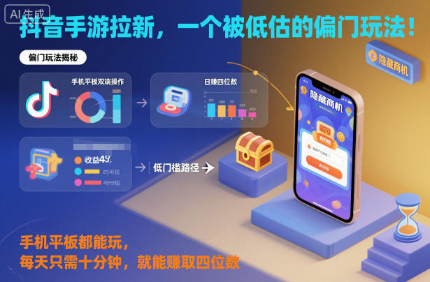 抖音手游拉新，一个被低估的偏门玩法！手机平板都能玩，每天只需十分钟，就能賺取四位数【揭秘】-鼎铸网