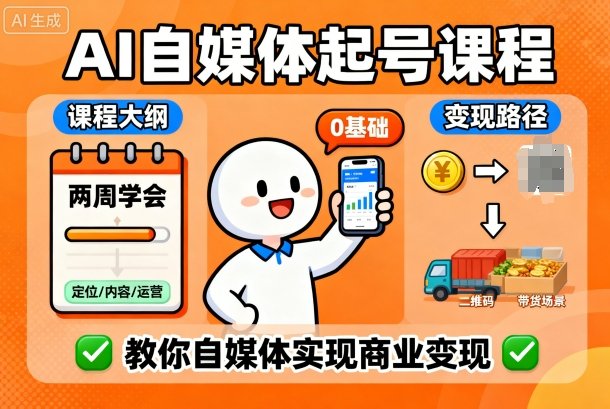 AI自媒体起号课程，0基础小白两周学会，教你自媒体实现商业变现-鼎铸网