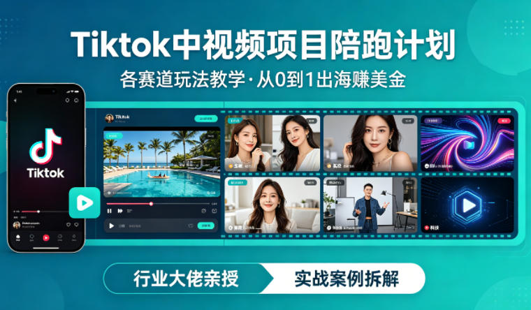 某大佬的Tiktok中视频项目陪跑，涵盖TK各个赛道玩法教学，从0到1出海賺美金-鼎铸网