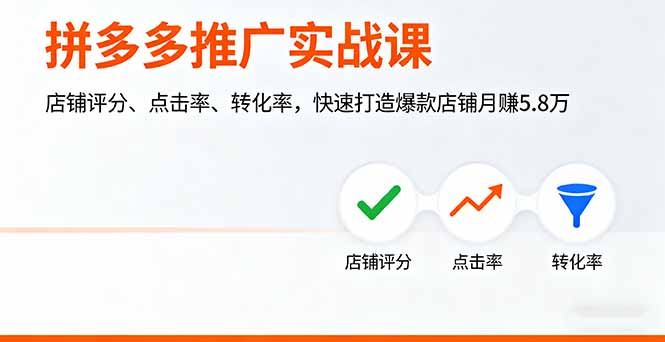 拼多多推广实战课，店铺评分、点击率、转化率，快速打造爆款店铺月赚5.8万-鼎铸网