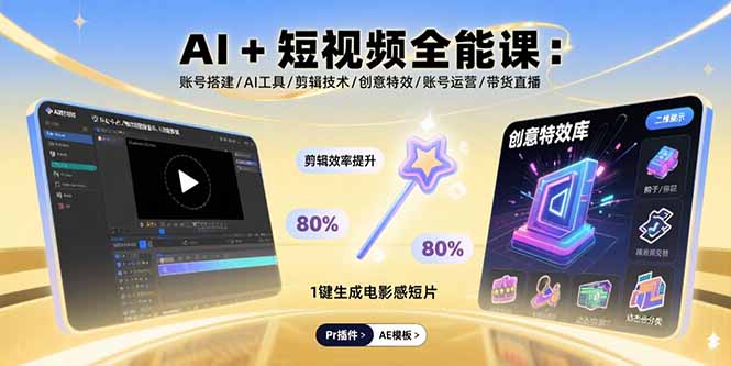AI+短视频全能课：账号搭建/AI工具/剪辑技术/创意特效/账号运营/带货直播-鼎铸网