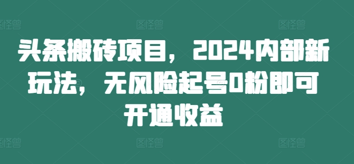 头条搬砖项目，2024内部新玩法，无风险起号0粉即可开通收益-鼎铸网