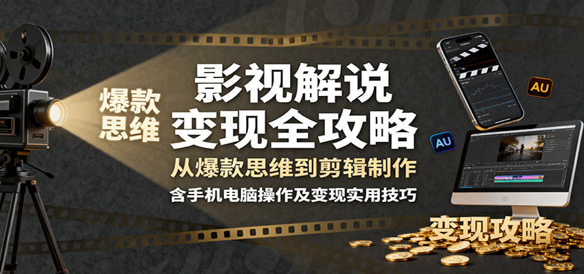 影视解说变现全攻略：从爆款思维到剪辑制作，含手机电脑操作及变现实用技巧-鼎铸网