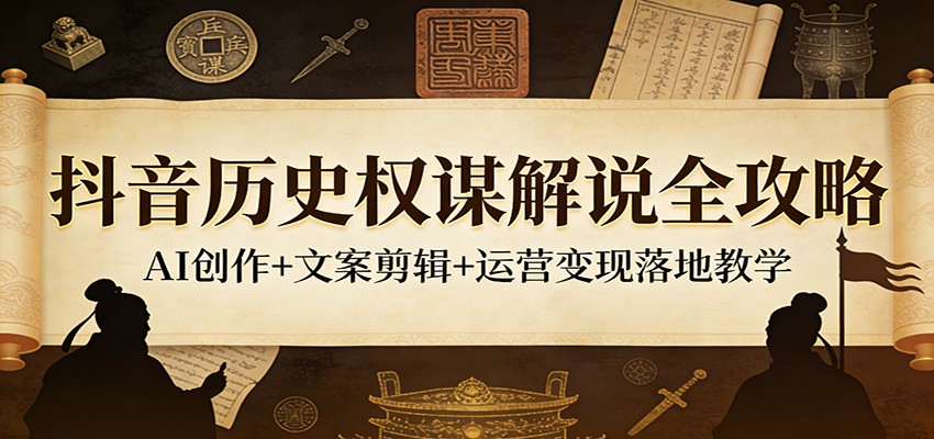 抖音历史权谋解说全攻略：AI创作+文案剪辑+运营变现落地教学-鼎铸网
