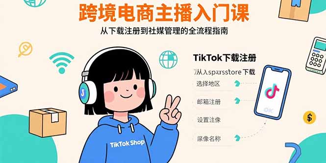 跨境电商主播入门课，TikTok下载注册，支付工具配置，社媒账号管理全流程-鼎铸网