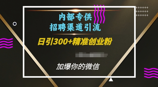 内部招聘渠道日引流300+创业粉，加爆你的微信【揭秘】-鼎铸网