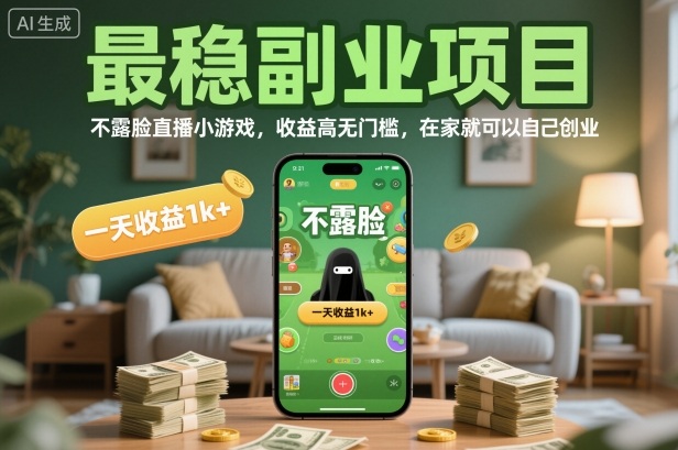 最稳副业项目，不露脸直播小游戏，收益高无门槛，一天收益1k+，在家就可以自己创业【揭秘】-鼎铸网