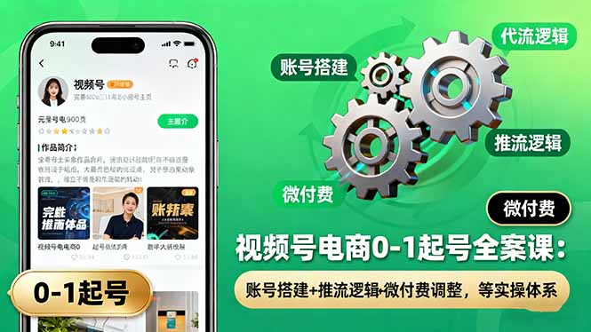视频号电商0-1起号全案课：账号搭建+推流逻辑+微付费调整，等实操体系-鼎铸网