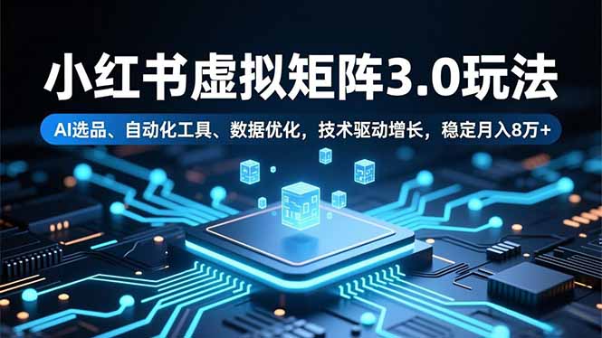小红书虚拟矩阵3.0玩法，AI选品、自动化工具、数据优化，技术驱动增长，稳定月入8万+-鼎铸网