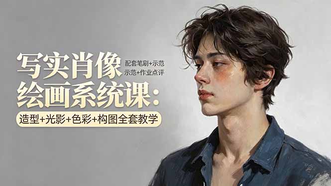 写实肖像绘画系统课：造型+光影+色彩+构图全套教学，配套笔刷+示范+作业点评-鼎铸网