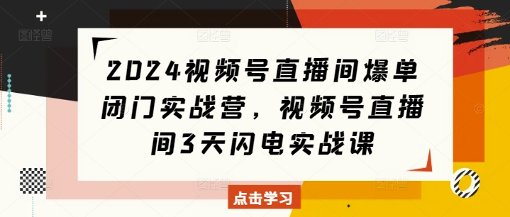 2024视频号直播间爆单闭门实战营，视频号直播间3天闪电实战课-鼎铸网