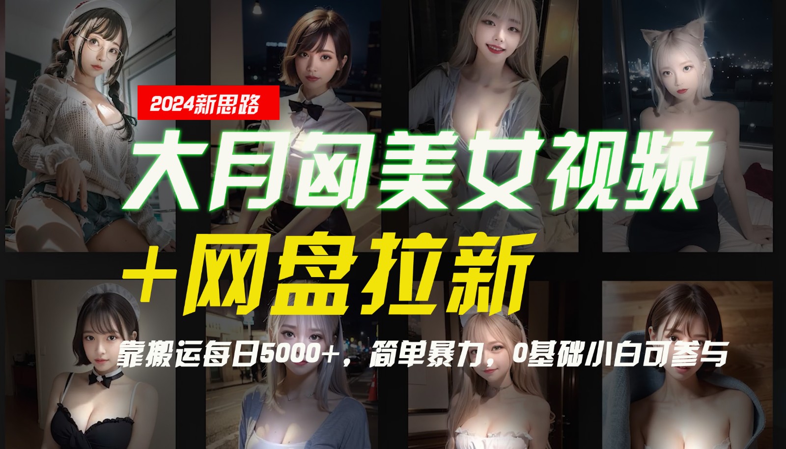 【新思路】大月匈美女视频+网盘拉新，靠搬运每日5000+，简单暴力，0基础小白可参与-鼎铸网