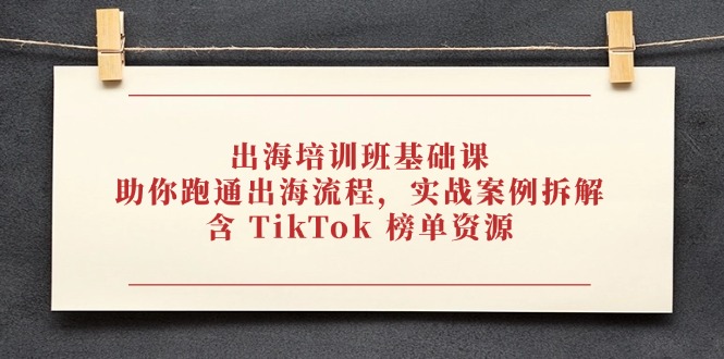 出海培训班基础课，助你跑通出海流程，实战案例拆解，含 TikTok 榜单资源-鼎铸网
