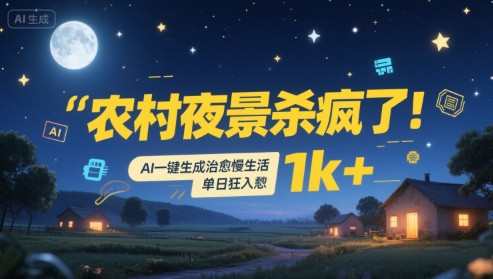 农村夜景杀疯了！AI一键生成治愈系慢生活，单日狂入1k+-鼎铸网