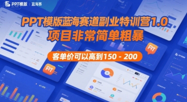 PPT模版蓝海赛道副业特训营1.0，项目非常简单粗暴，客单价可以高到150-200-鼎铸网