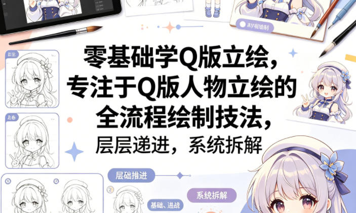 零基础学Q版立绘，专注于Q版人物立绘的全流程绘制技法，层层递进，系统拆解-鼎铸网
