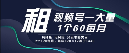 租视频号，一个60每月，2个120.纯绿色、无风险，常年租【揭秘】-鼎铸网