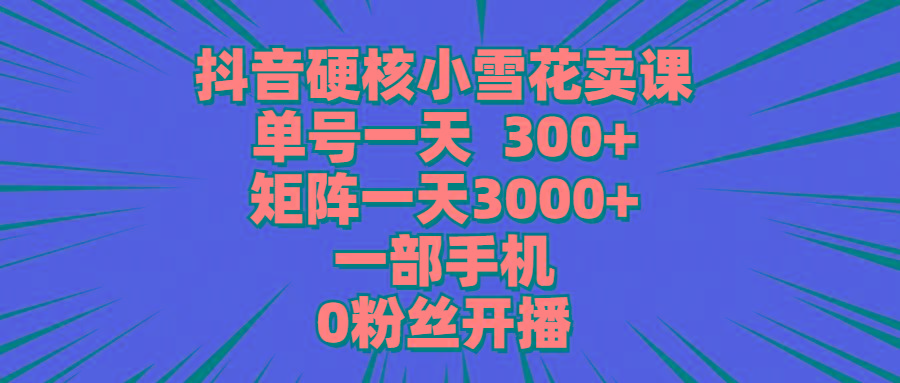 (9551期)抖音硬核小雪花卖课，单号一天300+，矩阵一天3000+，一部手机0粉丝开播-鼎铸网