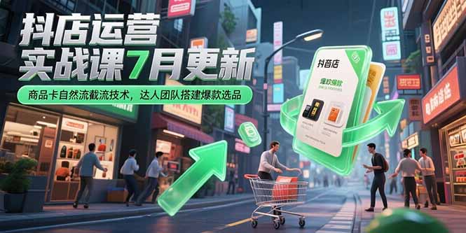 抖店运营实战课7月更新，商品卡自然流截流技术，达人团队搭建爆款选品-鼎铸网