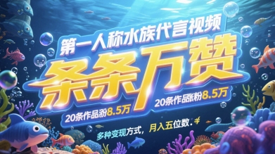 ffe1d5d4ed6280ff8364ac763563e44e.jpeg 第一人称水族代言视频,条条万赞,20条作品涨粉7.8W,多种变现方式月入五位数